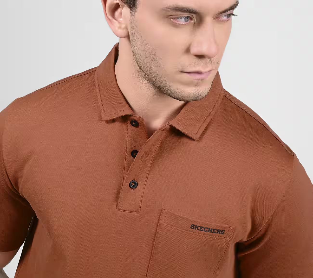 EARTH TERRY POLO, ORANGE/BROWN Apparel Right View