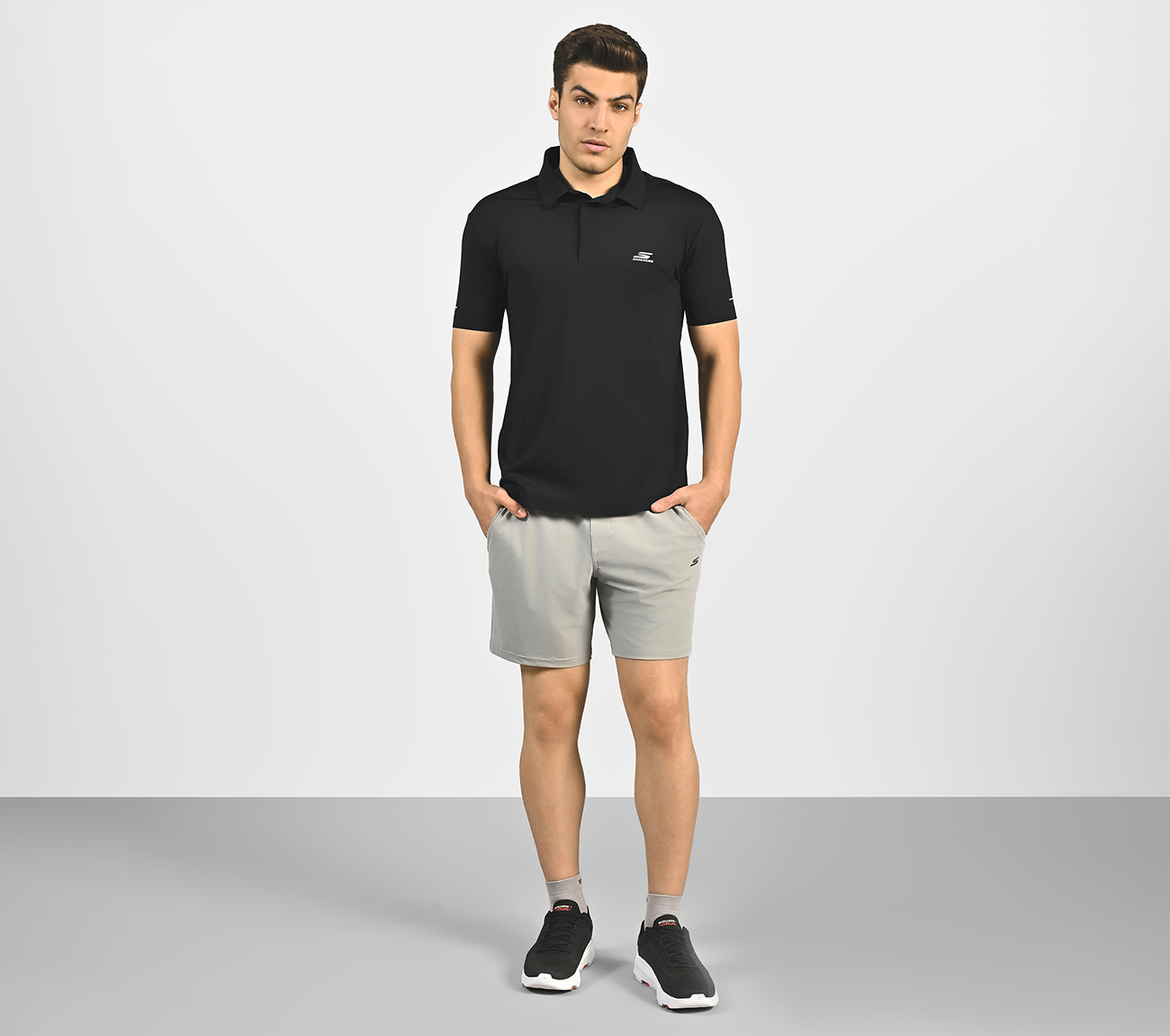 MENS BASIC POLO, BLACK/CHARCOAL/BLUE Apparel Right View