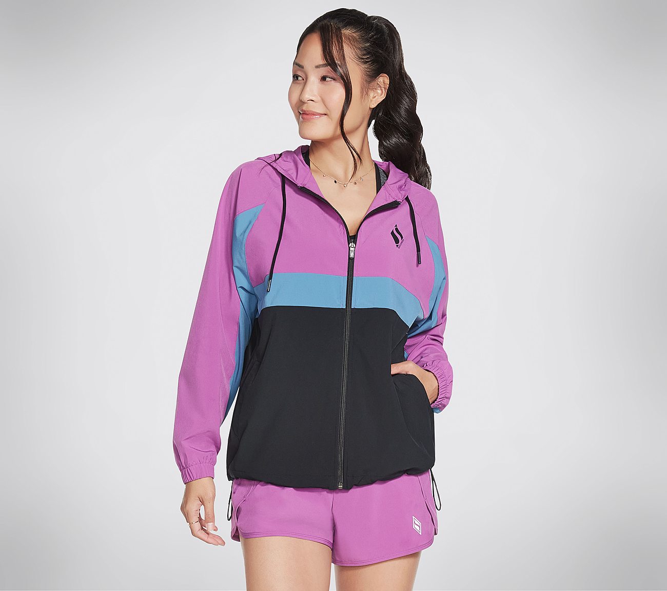 GOWALK WEAR LOGO JACKET, PURPLE/HOT PINK Apparels Lateral View