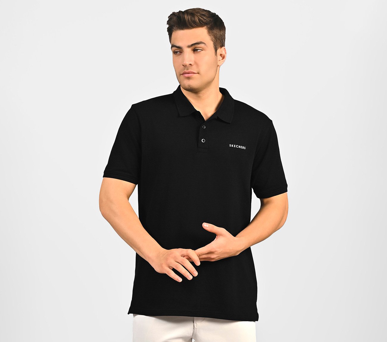 MENS CORE POLO, BLACK Apparel Lateral View