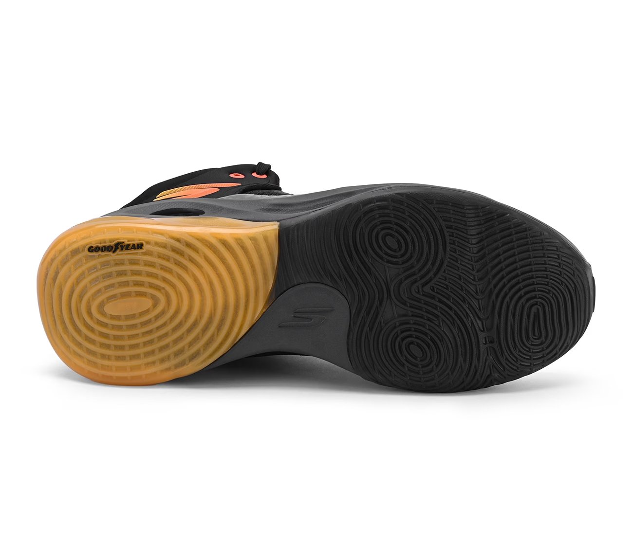 SKX FLOAT-Basketball, BLACK/ORANGE Footwear Bottom View