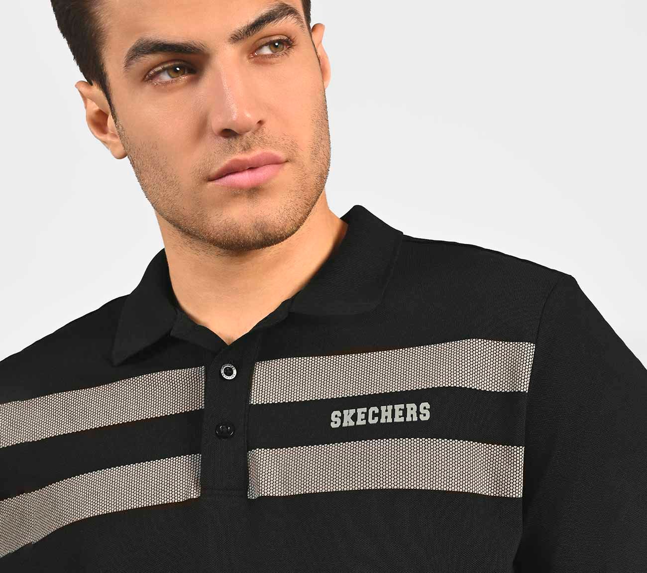 BRANDED DOUBLE PLACKET POLO, BLACK Apparel Right View