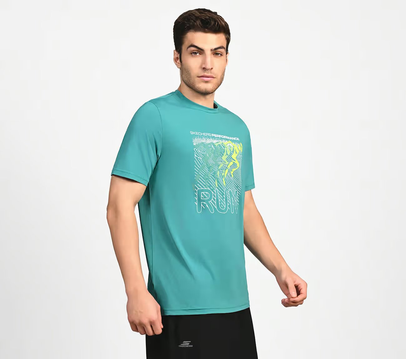 FIRFLY RUN TEE, LAVENDER/TURQUOISE Apparel Top View