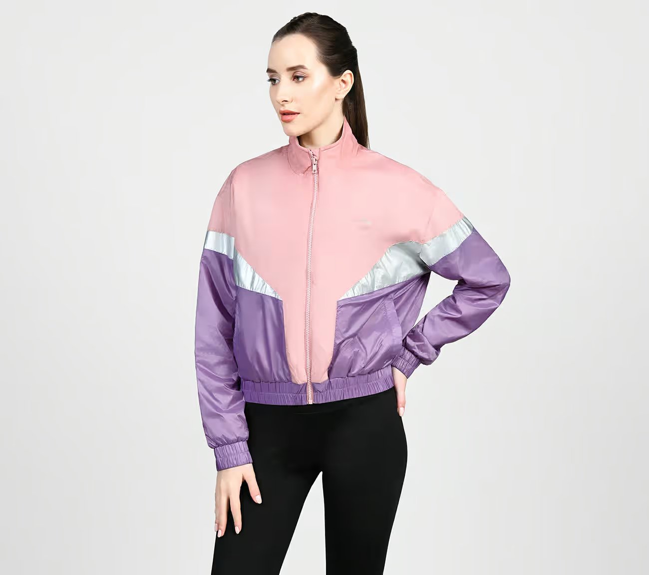 SL MOTO JACKET, WHITE/GREY/PINK Apparel Top View