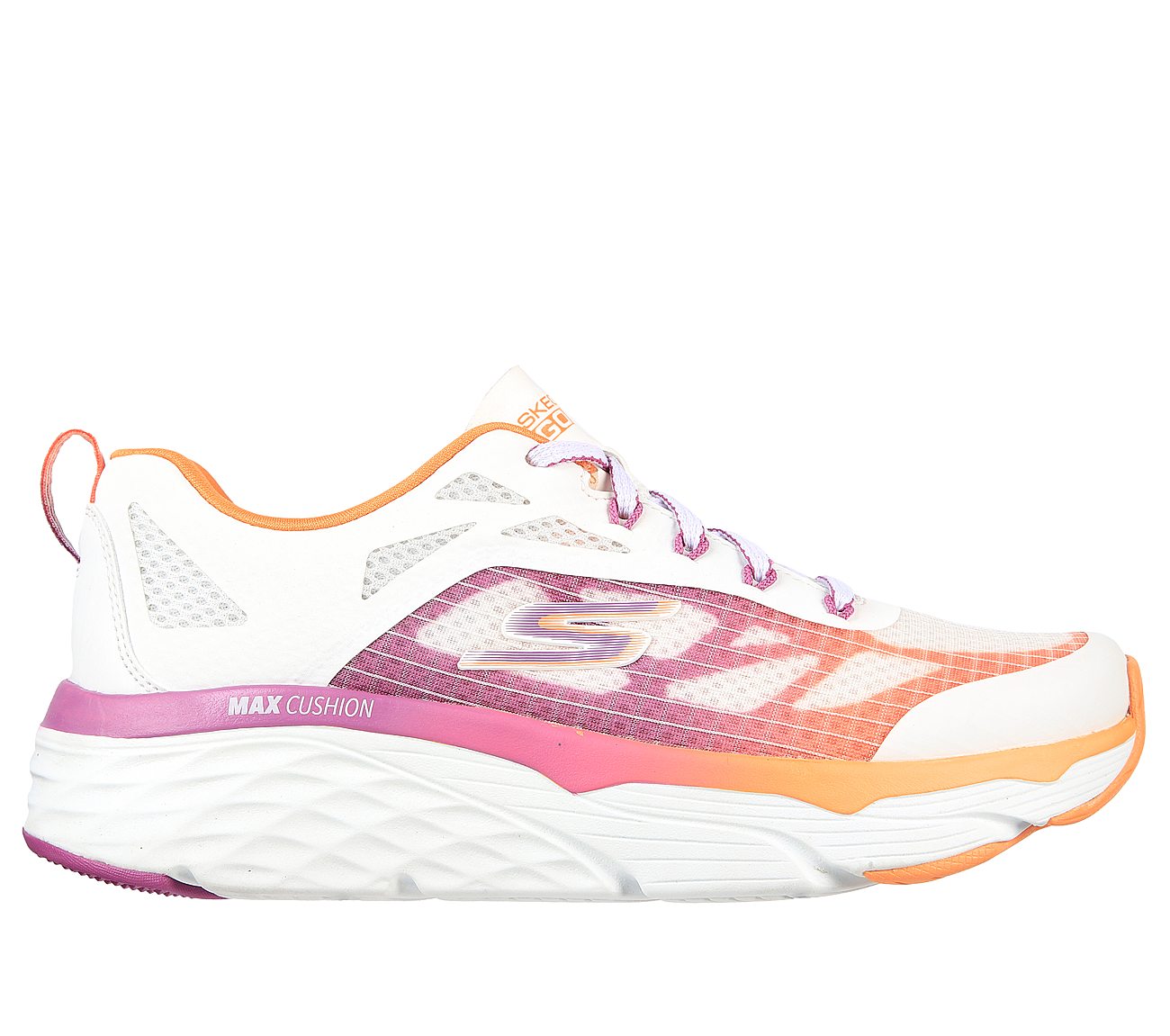 MAX CUSHIONING ELITE-EVEN STR, WHITE ORANGE Footwear Lateral View