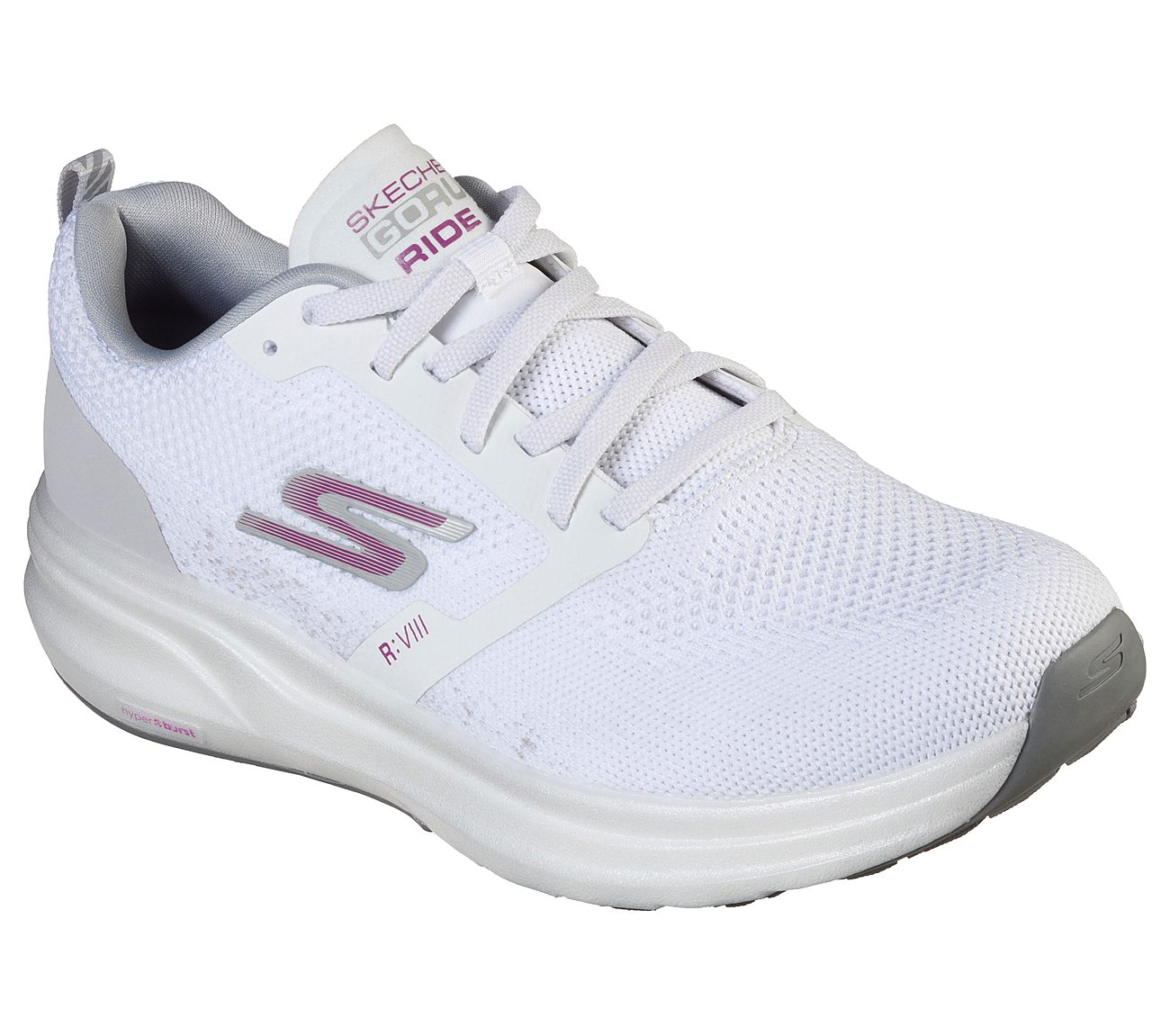 GO RUN RIDE 8, WHITE/PURPLE Footwear Lateral View