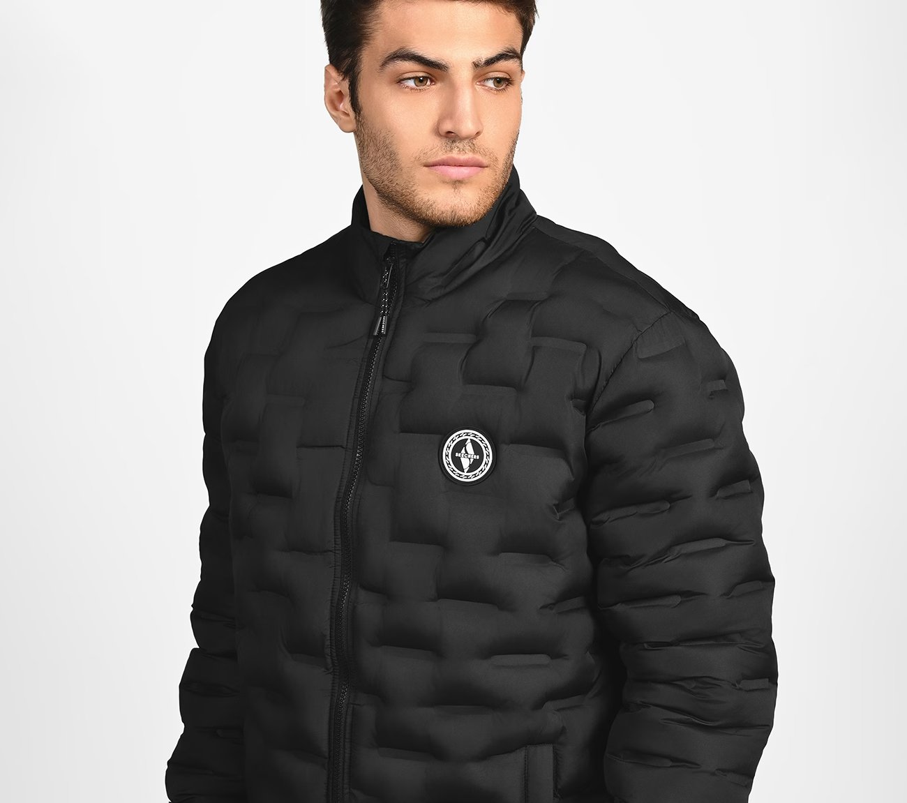 PUFFER FZ JACKET WITH ZIPPER, BLACK/CHARCOAL/BLUE Apparel Right View