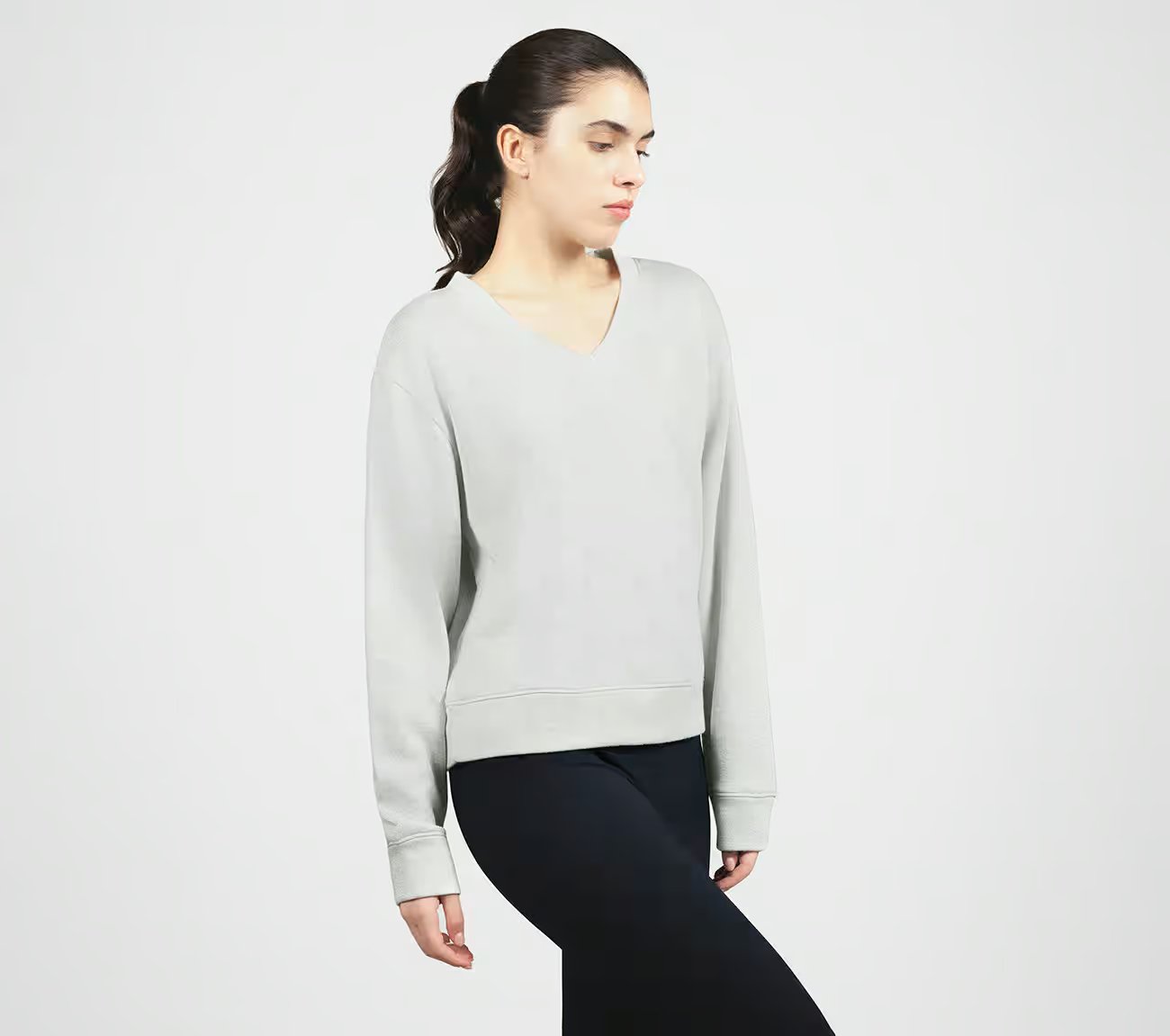 SKECH-SWEATS SHIMMER  V-NECK, GREY Apparel Bottom View