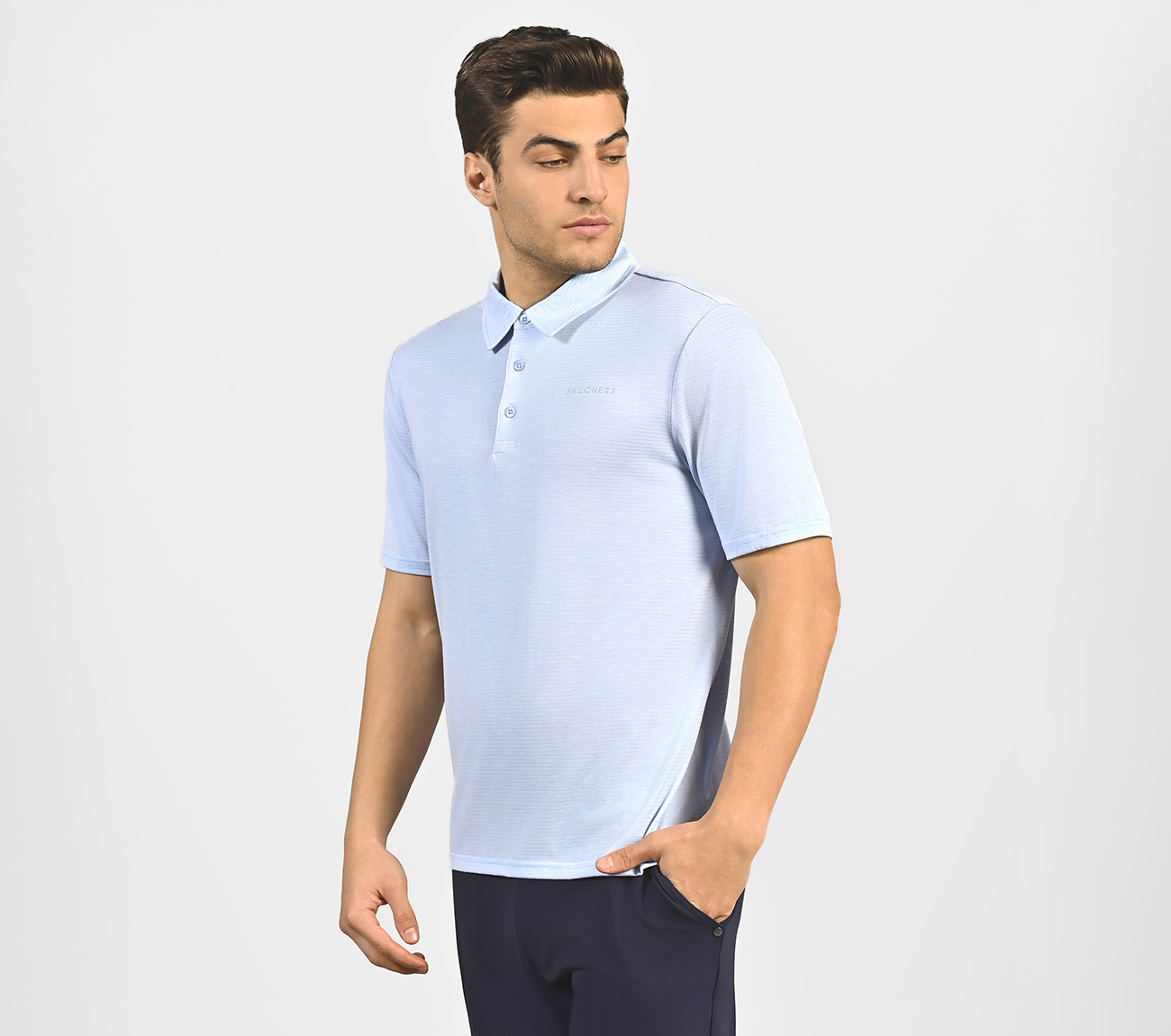 GODRI PREMIER STRIPE POLO, NAT/LT. BLUE Apparel Top View