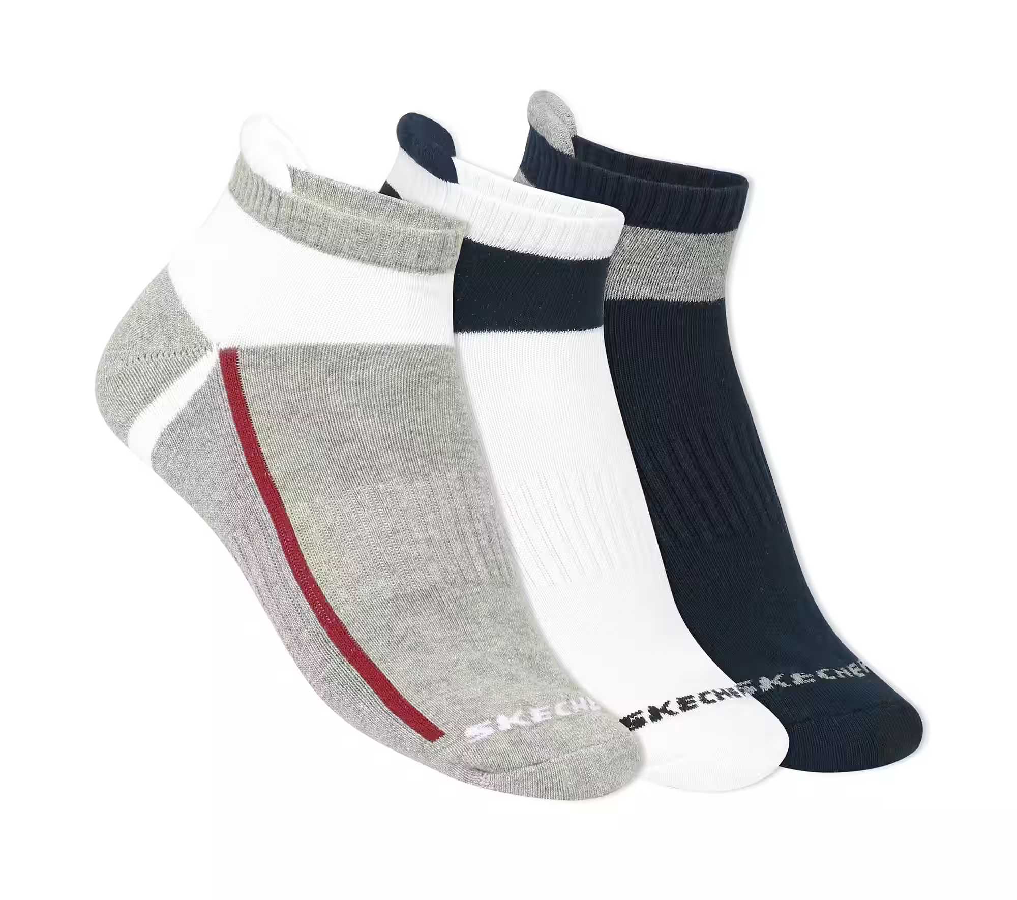 3 Pack MENS HALF TERRY ANKLE SOCKS, WHITE/BLACK/GREY Accessories Lateral View