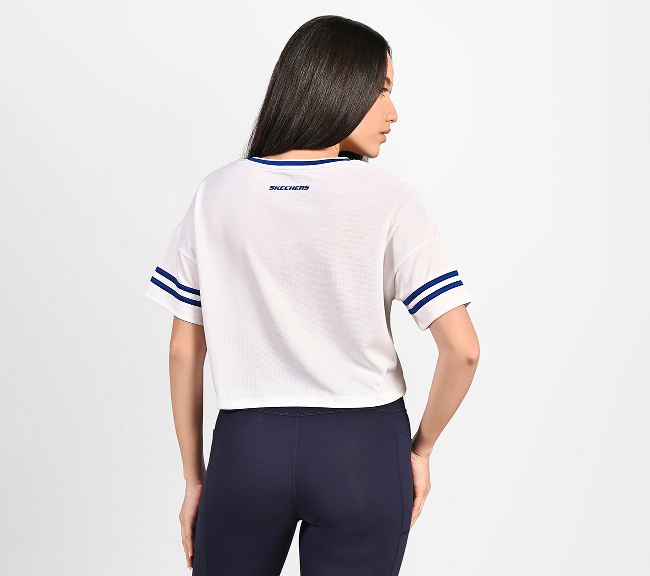 MUMBAI INDIANS: MESH CROP TOP, WHITE Apparel Left View