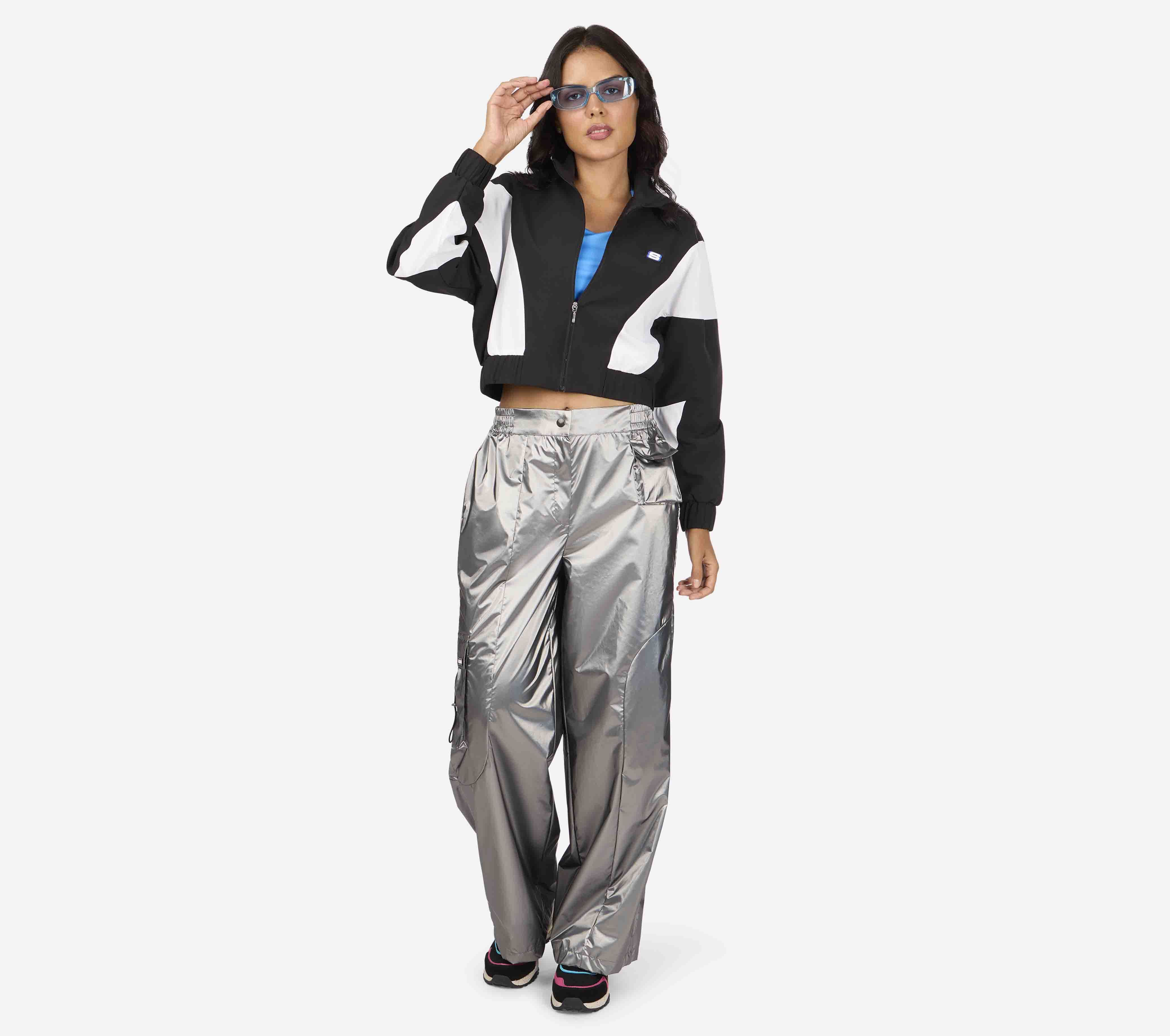 MULTI PANELLED METALLIC CARGO, SILVER Apparel Left View