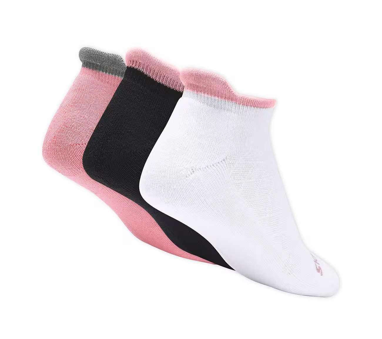 3 Pack of Womens Half Terry Low Cut Socks, WHITE/BLACK/CORAL Accessories Top View