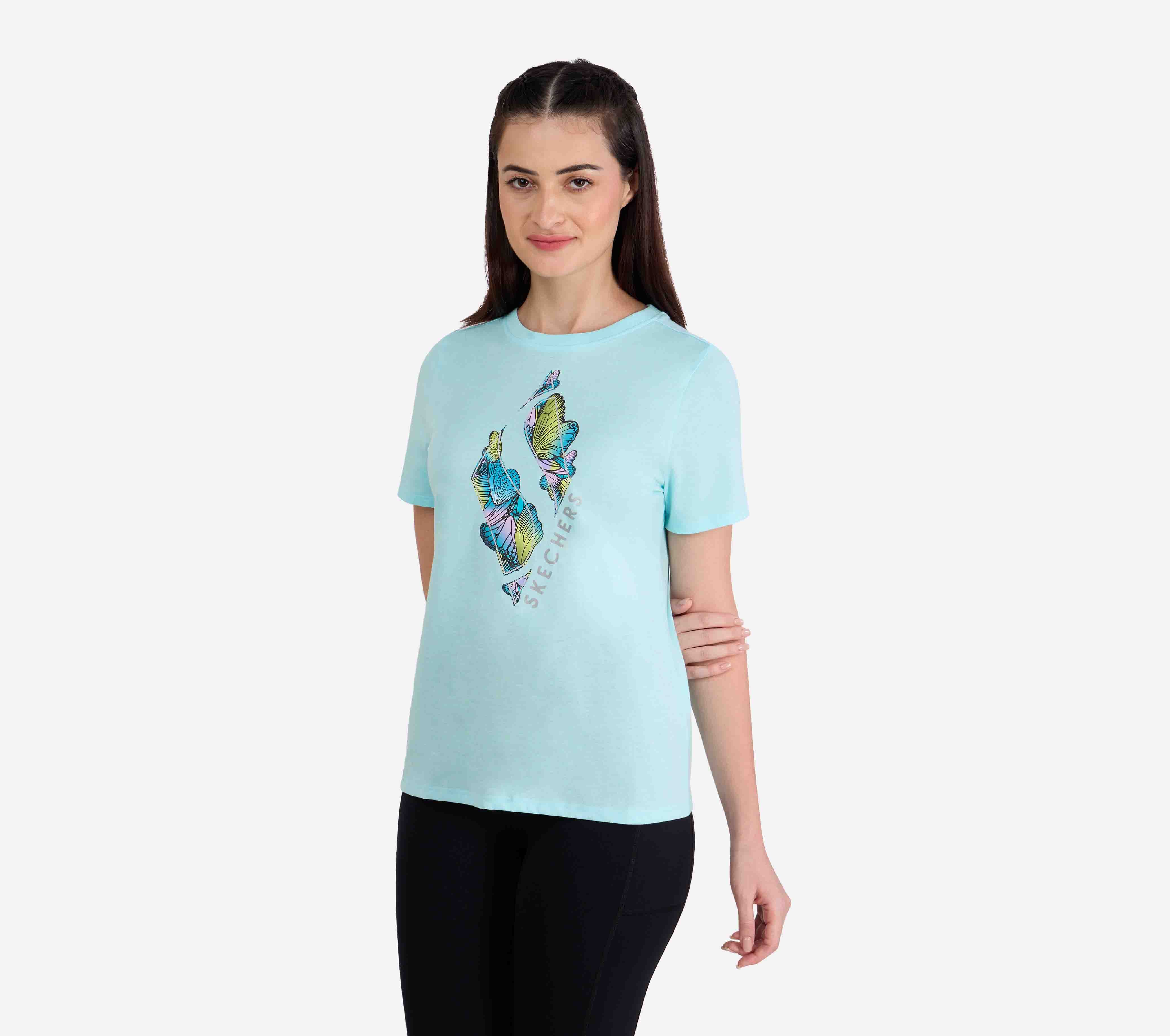 DIAMOND BUTTERFLY SHADOW T-SHIRT, BLUE Apparel Top View