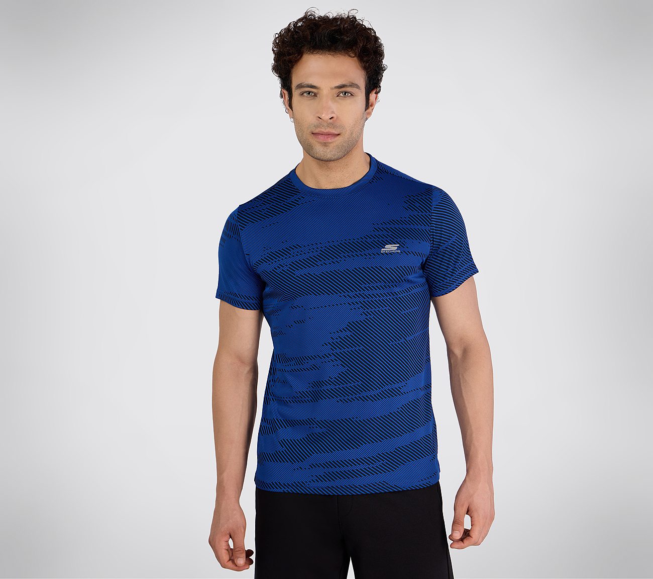 SS SKECHERS JACQUARD T-SHIRT, ROYAL Apparel Lateral View