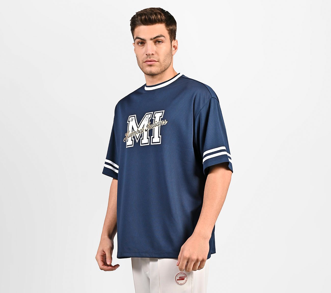 MUMBAI INDIANS: MESH T-SHIRT, NAVY/PERIWINKLE Apparel Bottom View