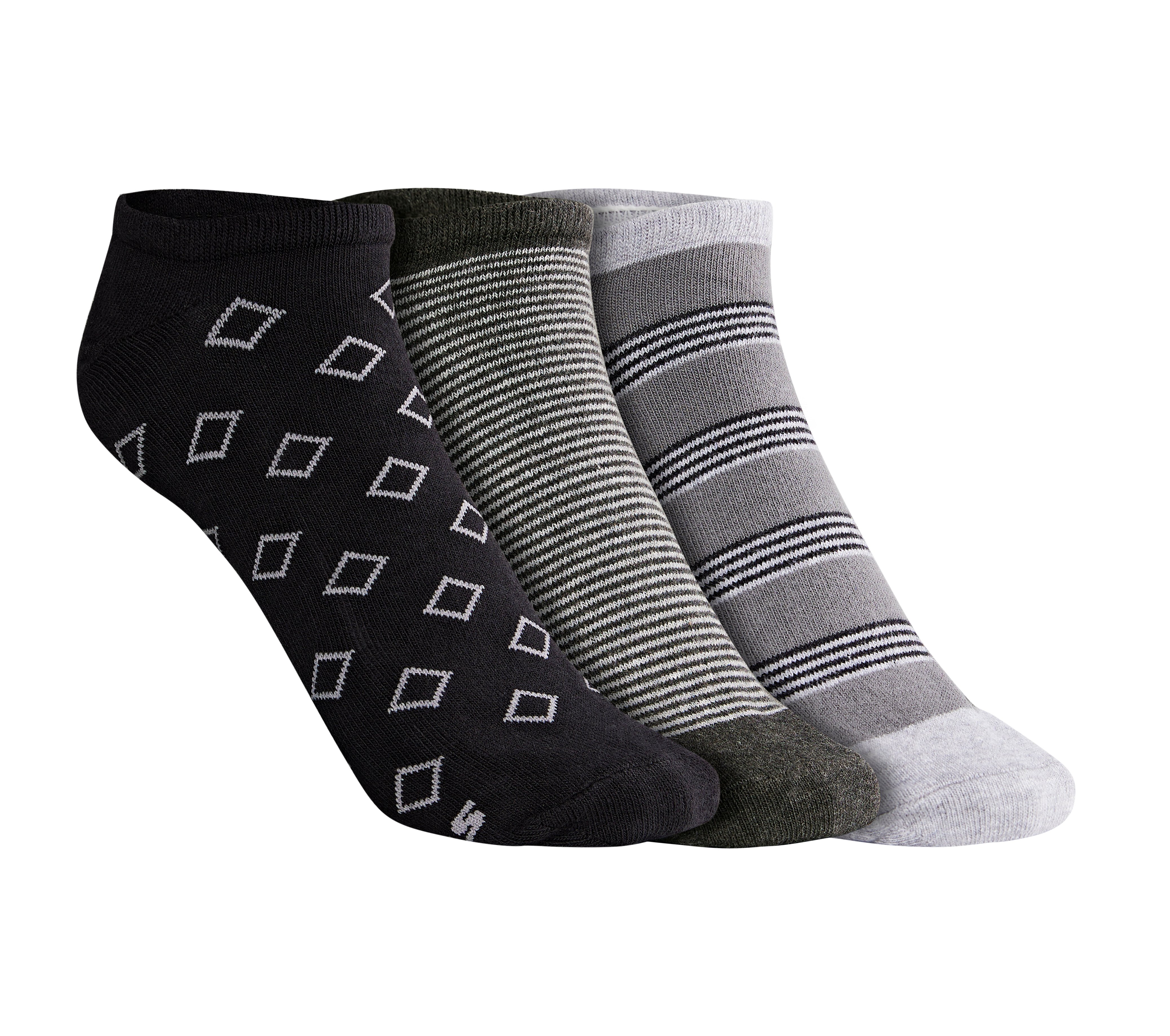 3 Pack of MENS FLAT KNIT NO SHOW, BLACK/GREY Accessories Lateral View