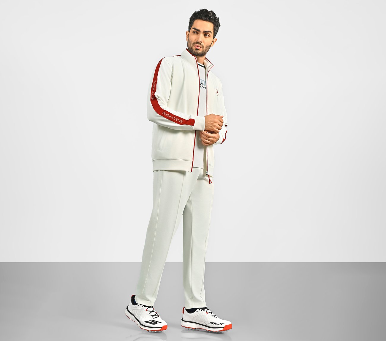 CRICKET TRACK TOP, WHITE Apparel Right View