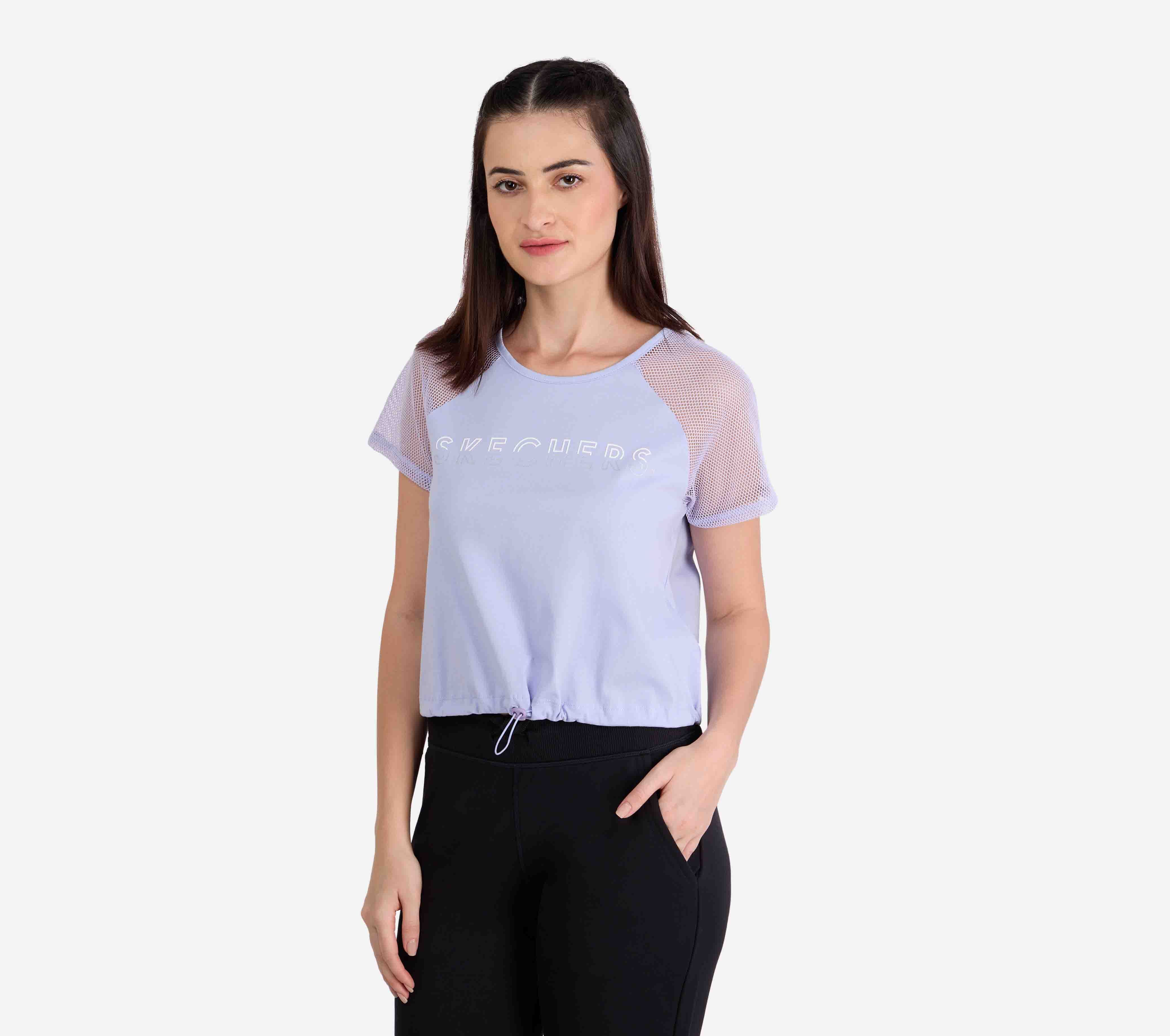 RAGLAN MESH SLEEVES TOP, LAVENDER Apparel Top View