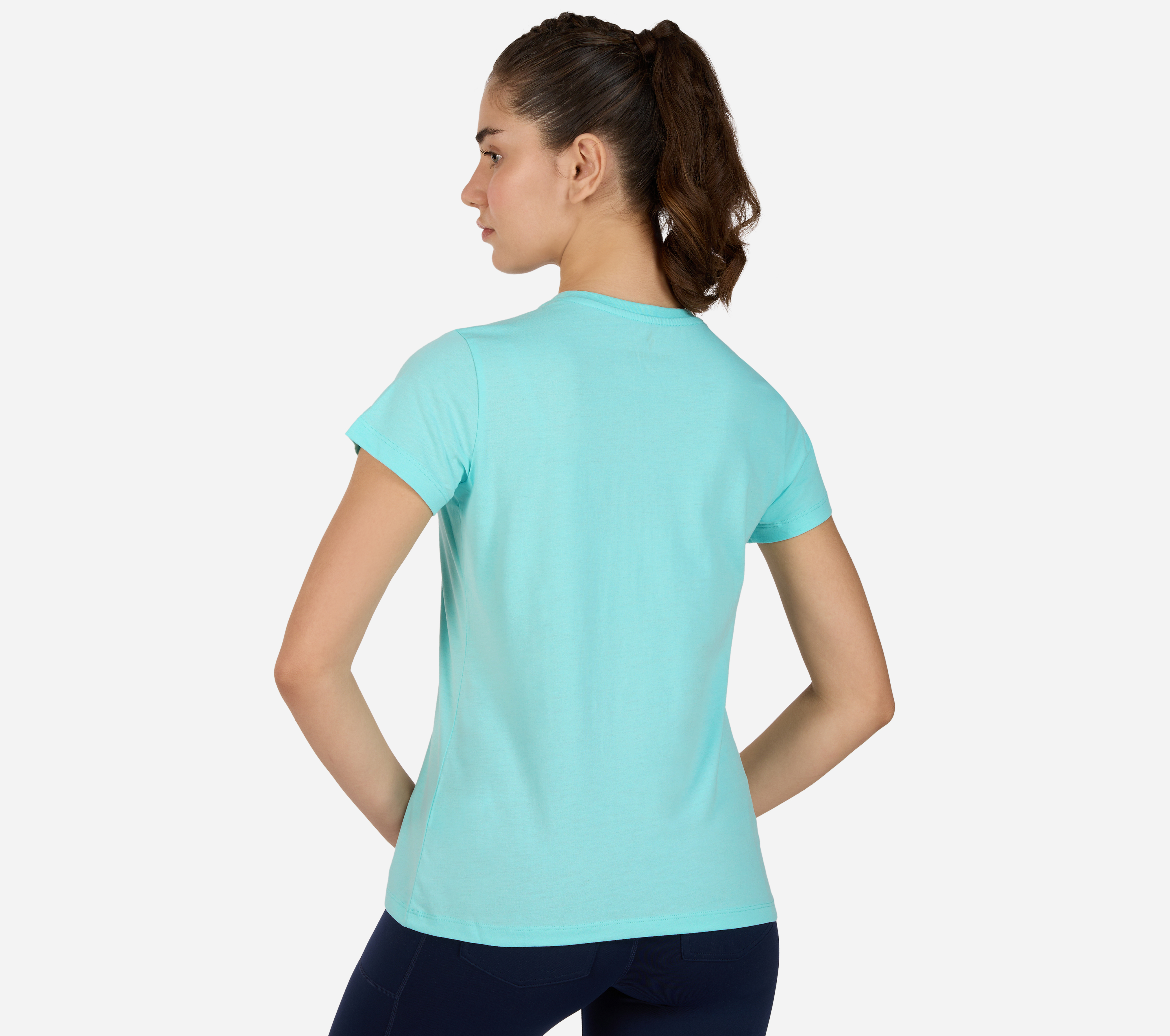 SS CREWNECK T-SHIRT, NATURAL/AQUA Apparel Bottom View