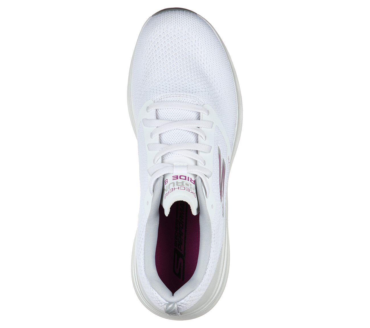 GO RUN RIDE 8, WHITE/PURPLE Footwear Top View