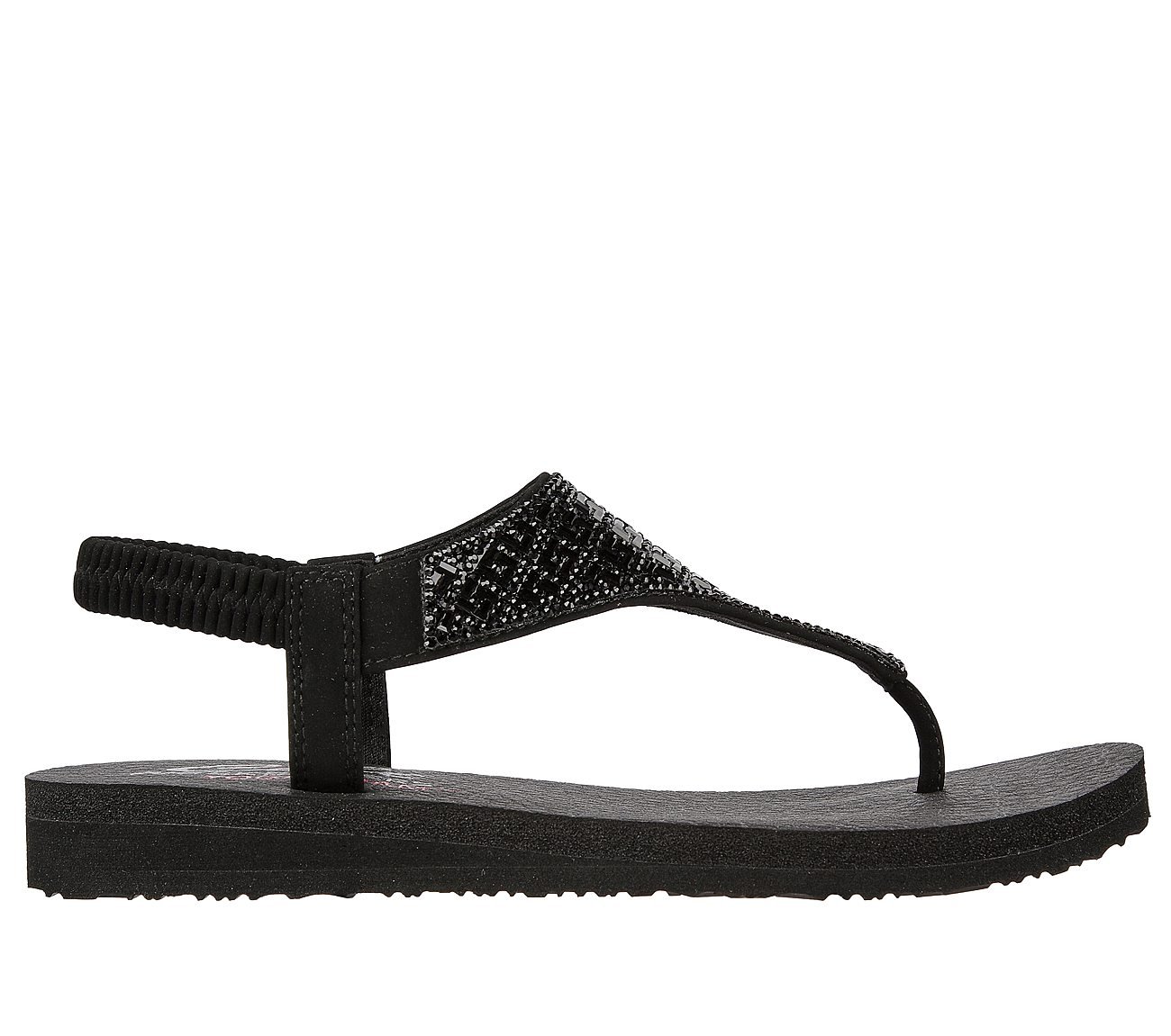 Skechers Yoga Foam Vegan Sparkle Black Womens Sandals Comfort Size 7 NWT