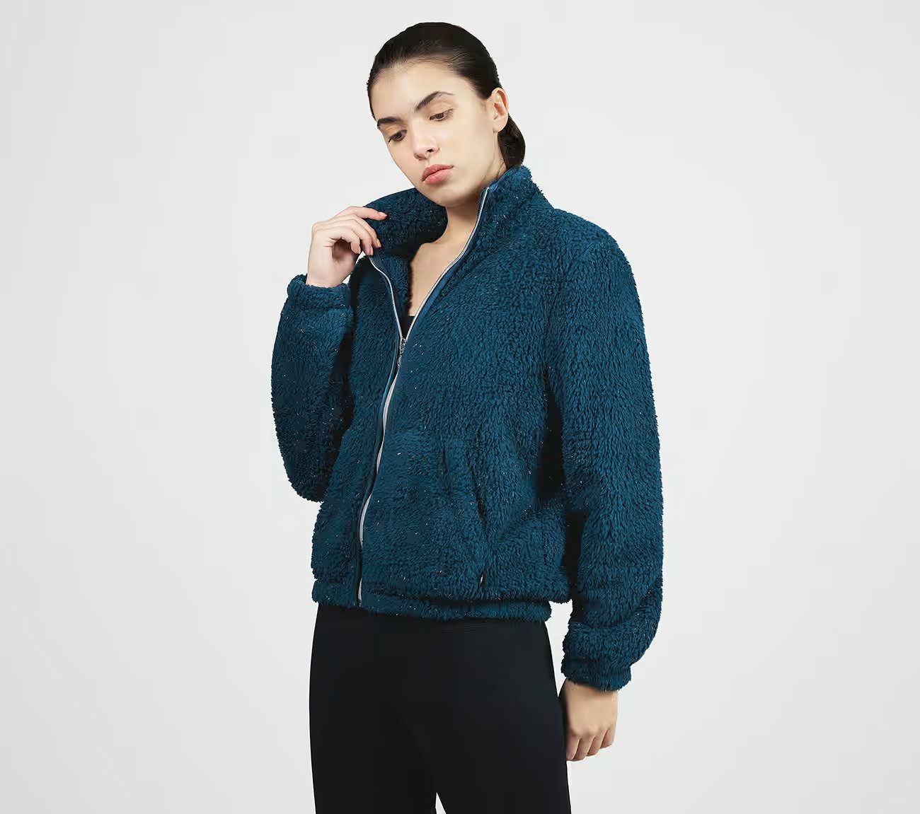 GOSHINE SHERPA JACKET, TEAL/NAVY Apparel Top View