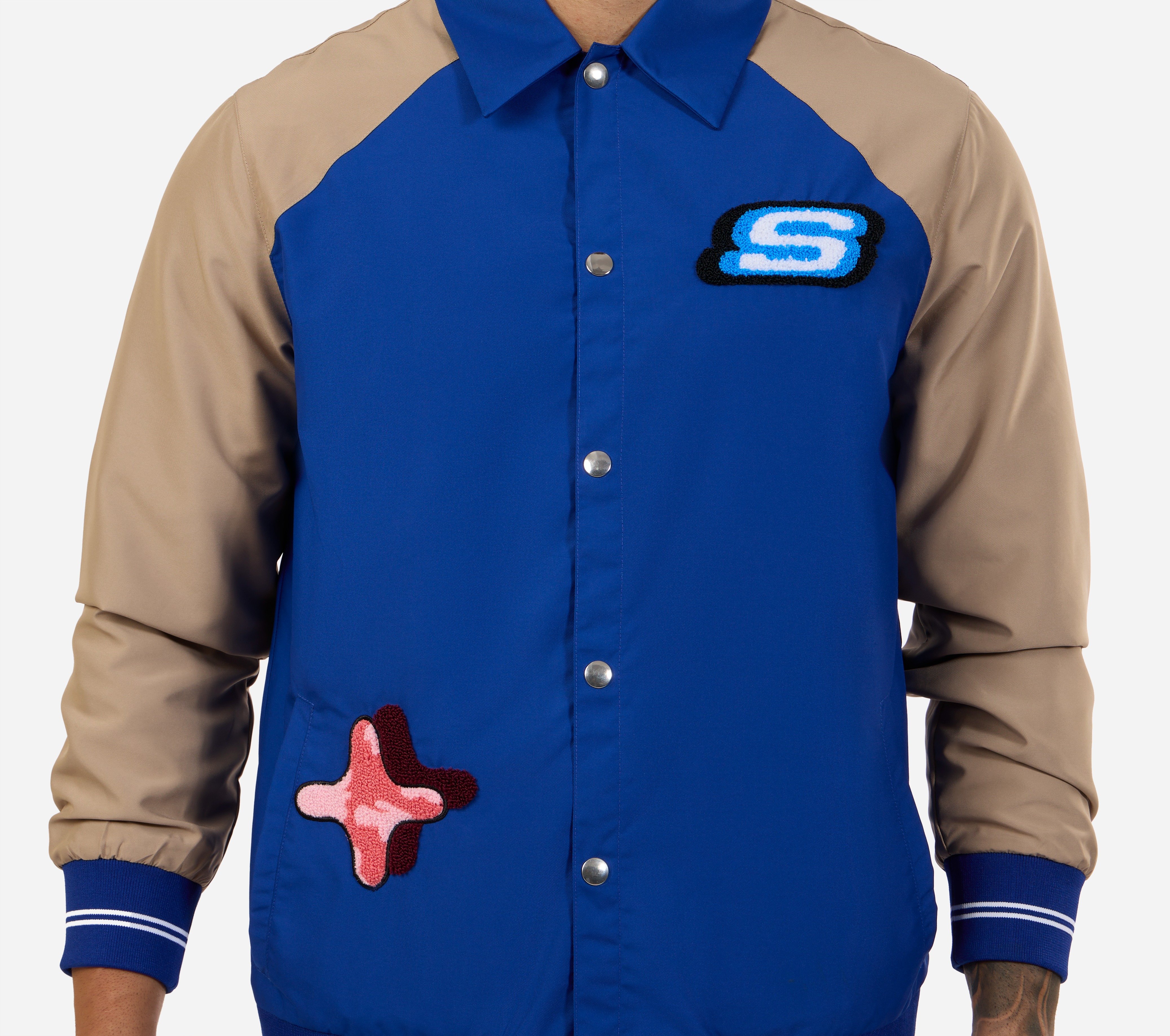 MENS VARSITY JACKET, ROYAL/ORANGE Apparel Right View