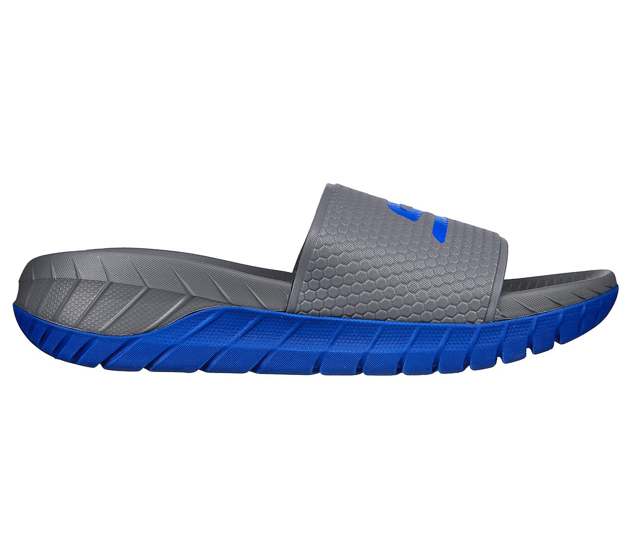 GO RECOVER SANDAL, CHARCOAL/BLUE Footwear Lateral View