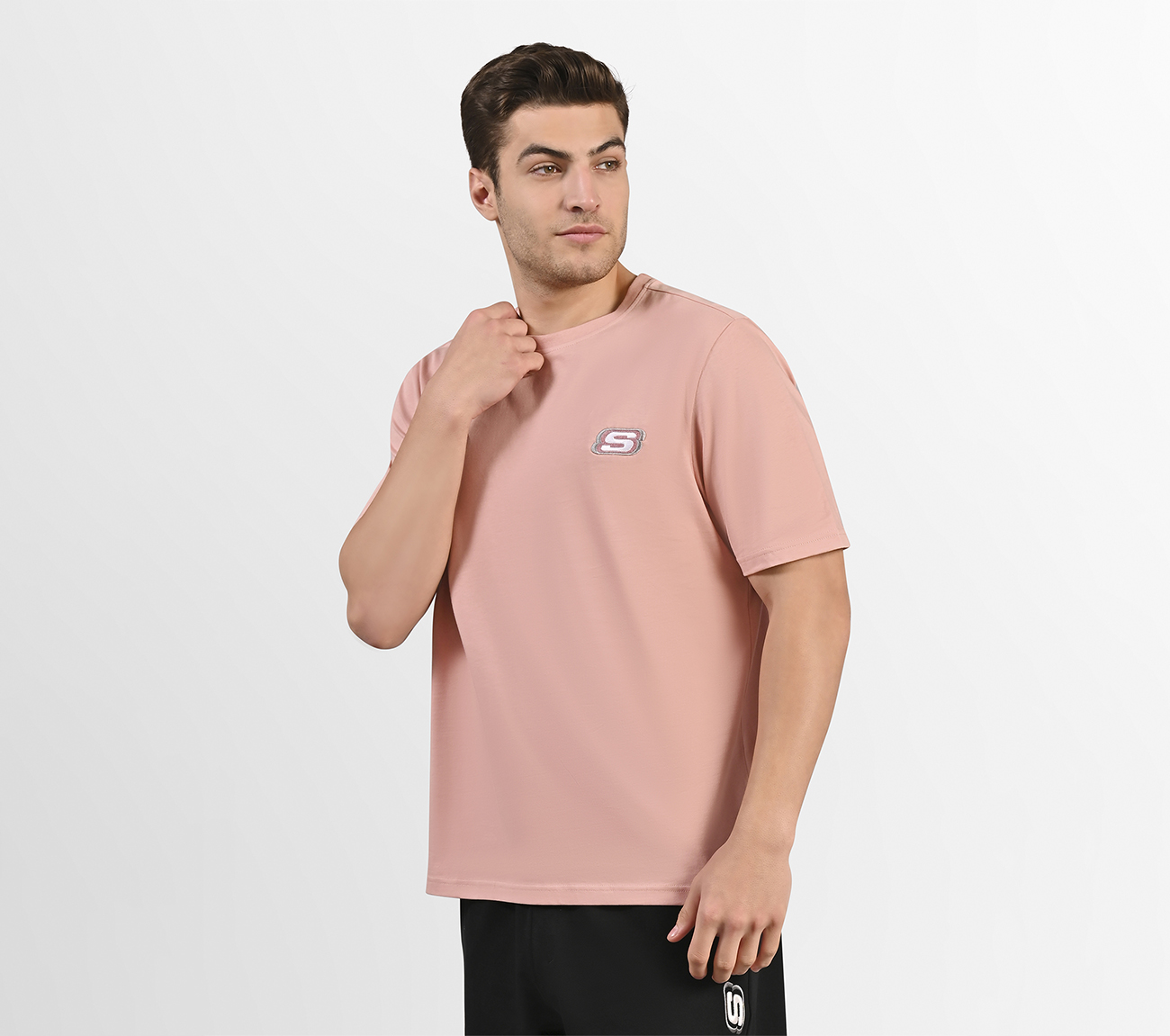 MENS BASIC LOGO  CREW NECK, BLACK/SILVER/PINK Apparel Top View