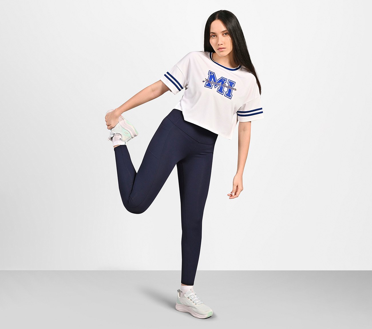 MUMBAI INDIANS: MESH CROP TOP, WHITE Apparel Right View