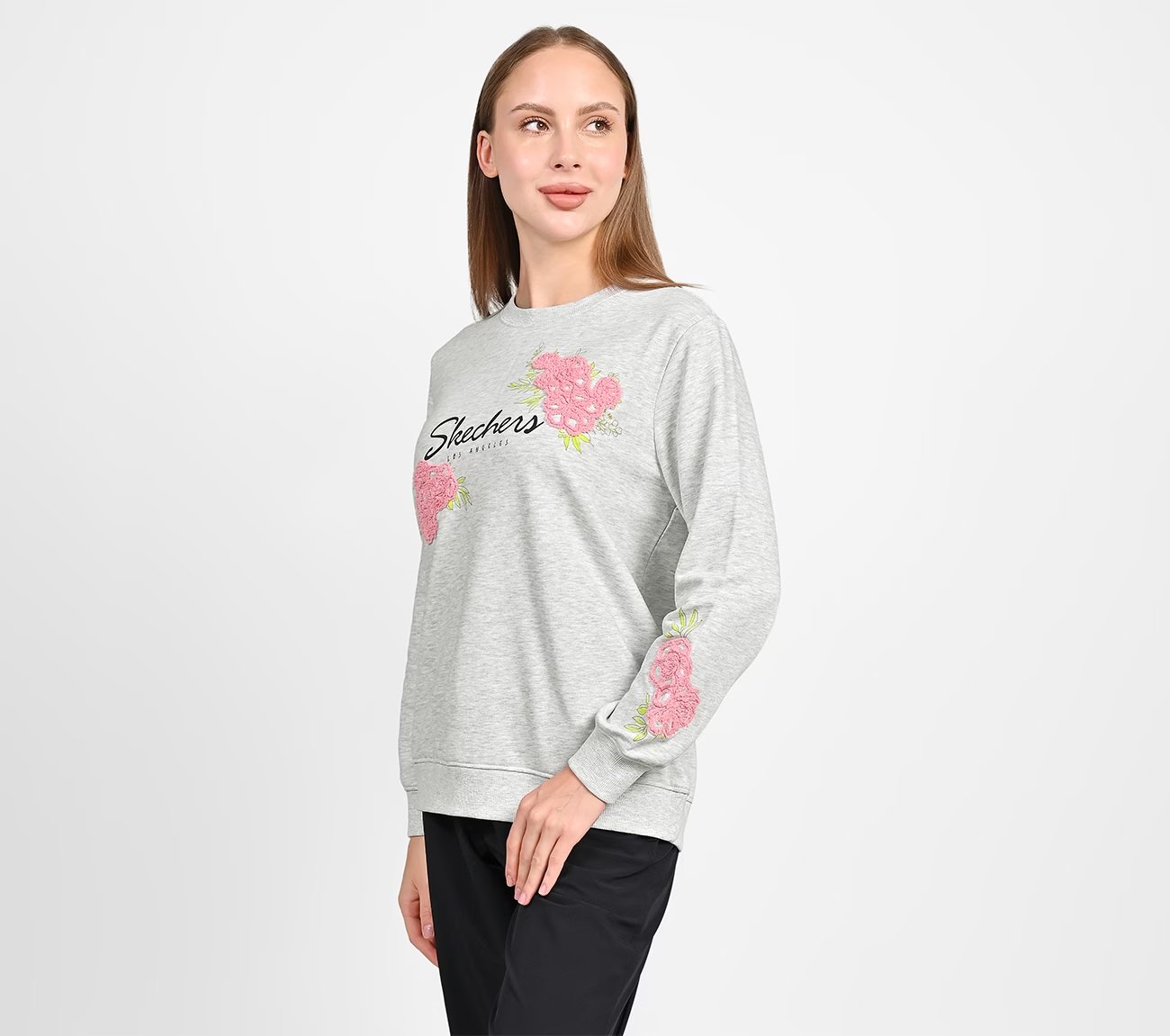 EARTH FLORAL BRANDING SWEATSHIRT, LIGHT GREY Apparel Top View