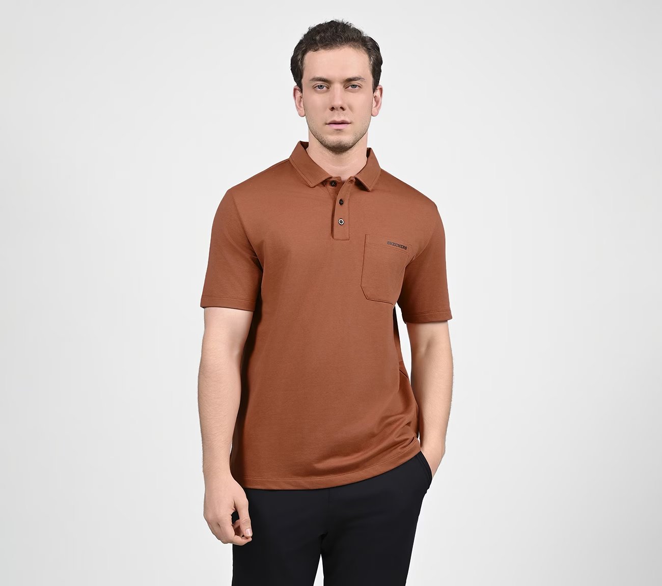 EARTH TERRY POLO, ORANGE/BROWN Apparel Lateral View