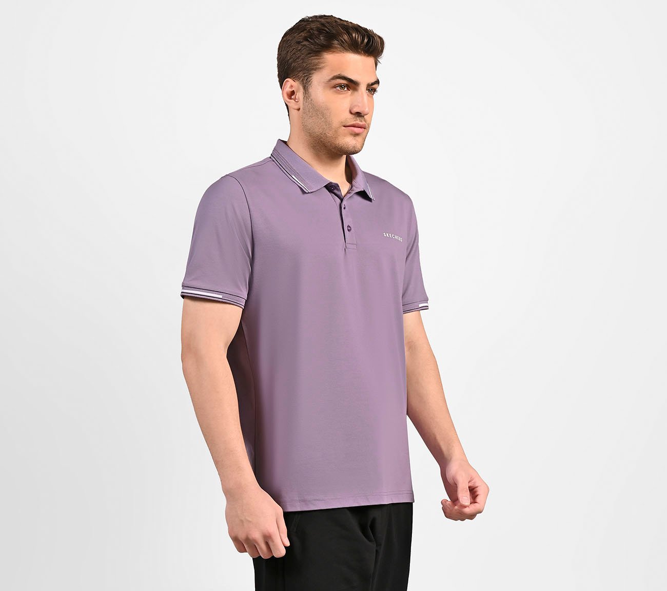 MENS TIPPING POLO, PURPLE/LIME Apparel Bottom View