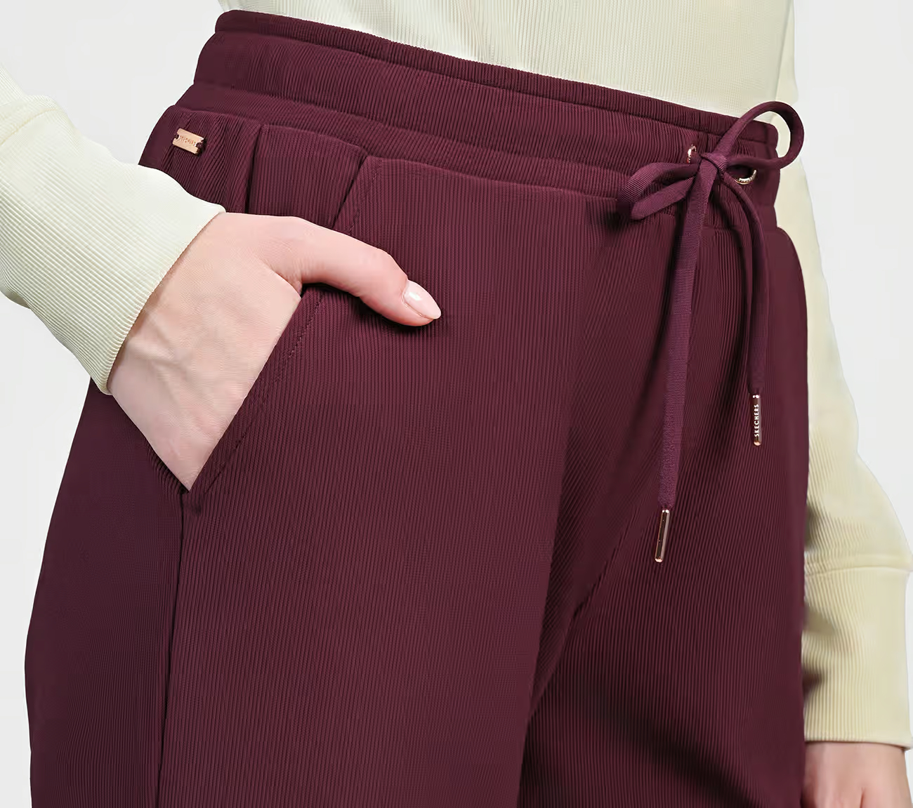 GOLUXE RIB PANT, BURGUNDY/PINK Apparel Right View