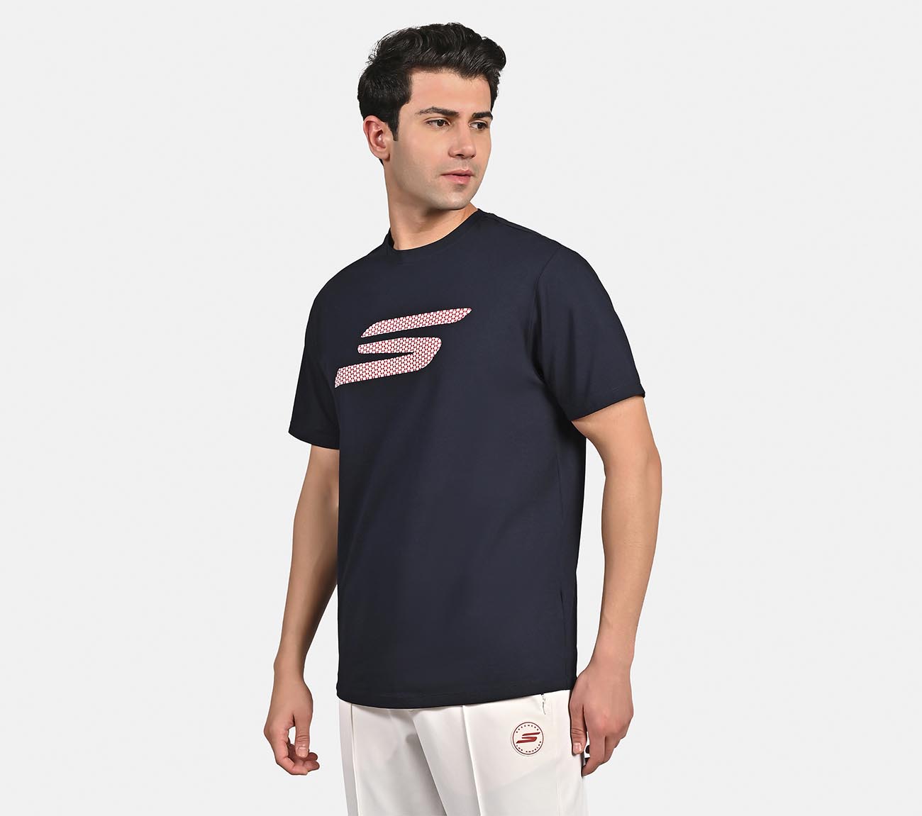 SKECHERS MENS SOCCER OVERSIZE, OFF WHITE/NAVY Apparel Top View