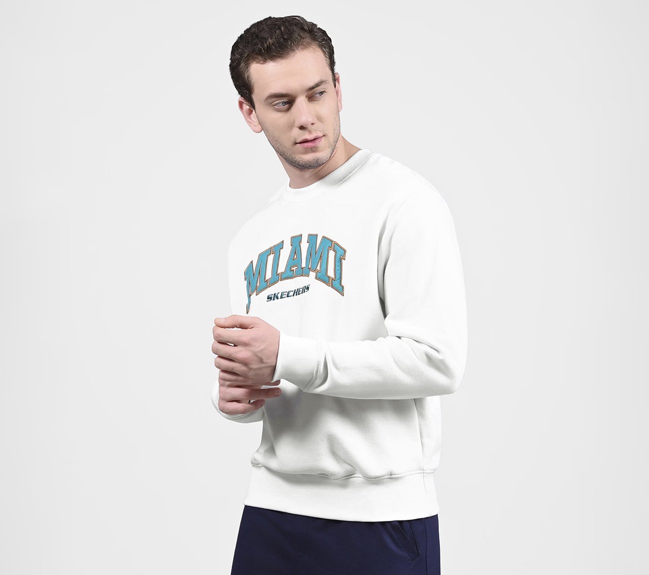 SKECH-SWEATS MIAMI CREW, WWWHITE Apparel Top View