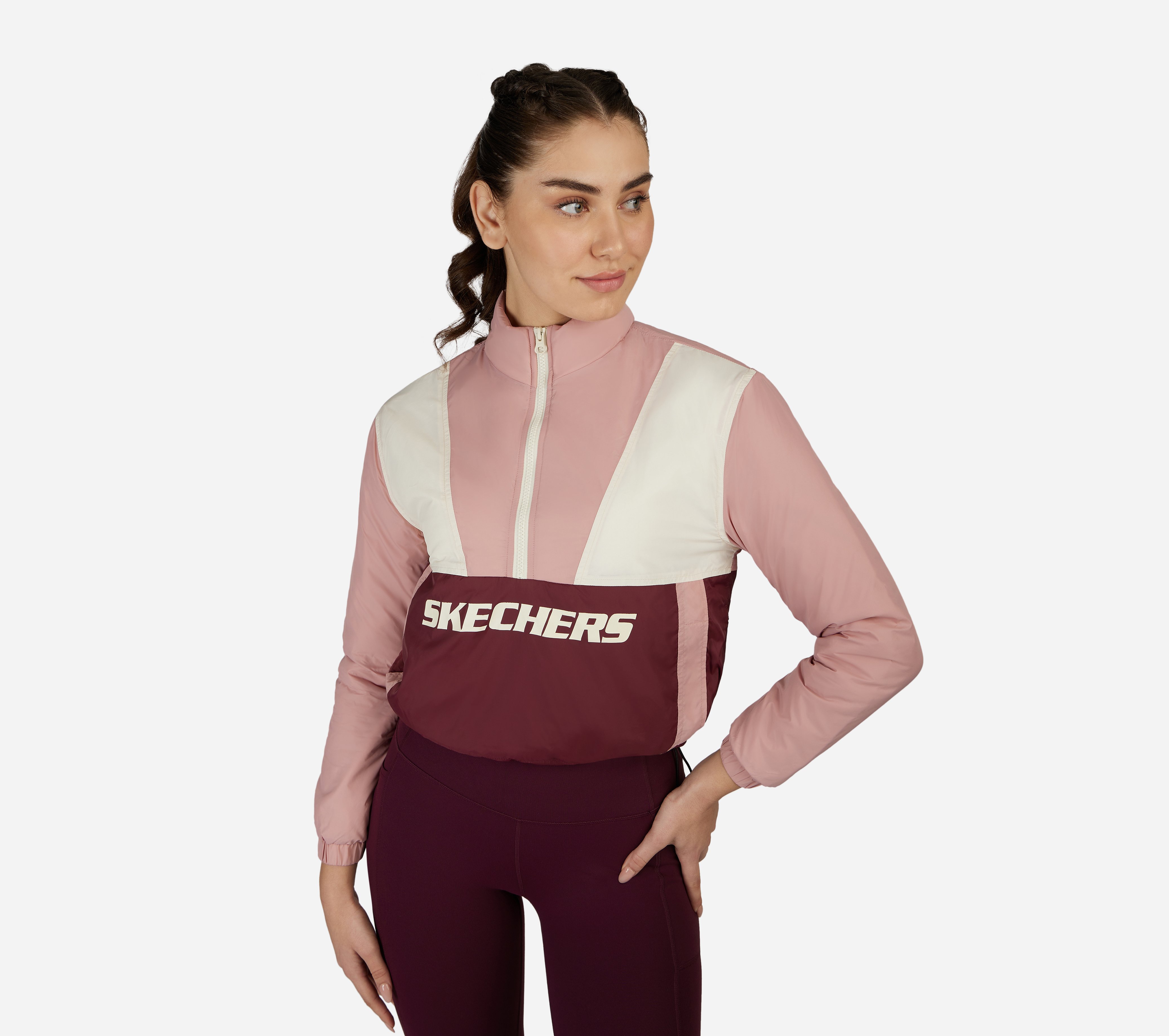 COLORBLOCK 1/2 ZIP JACKET, BURGUNDY/PINK Apparel Top View