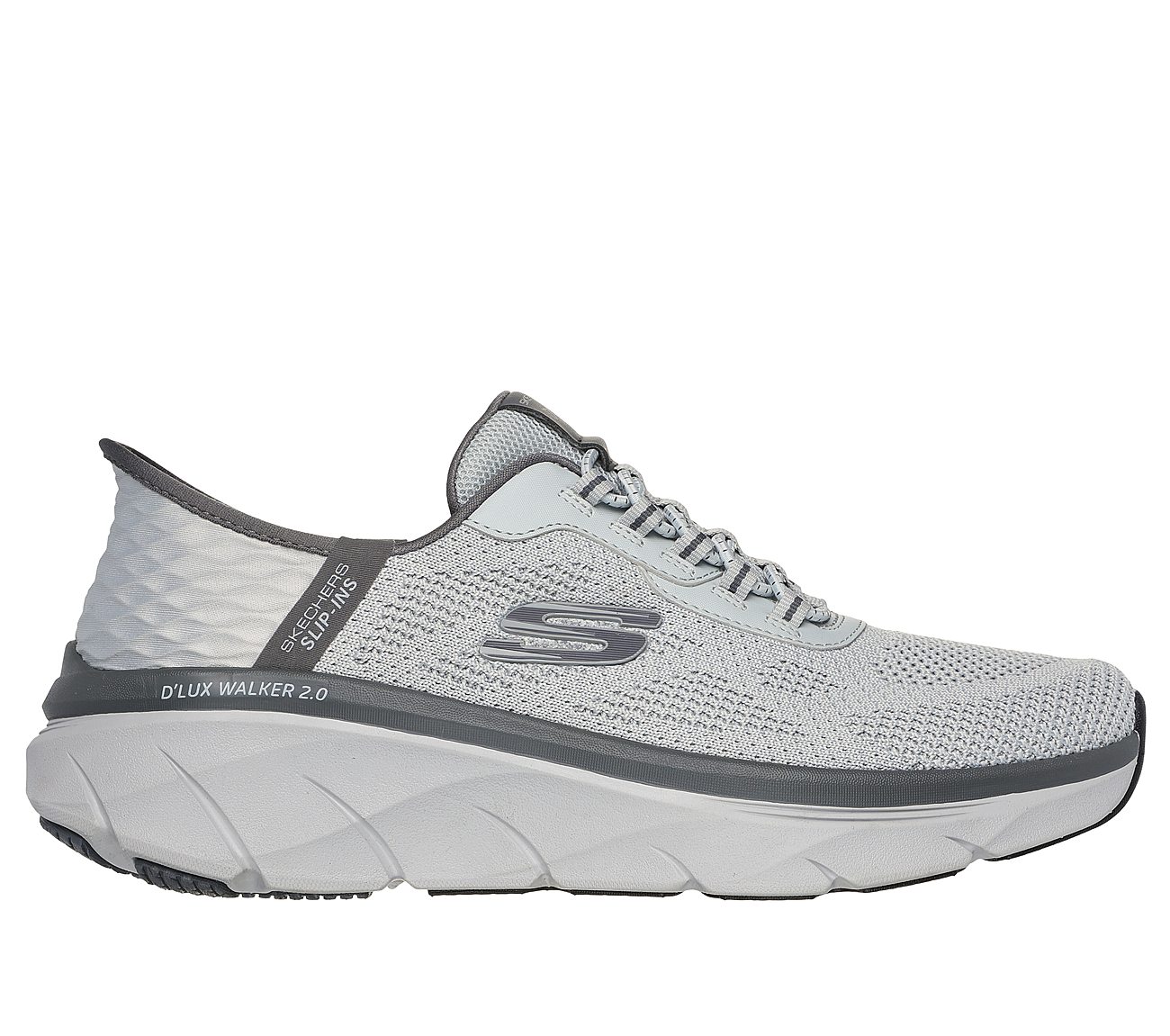 SKECHERS SLIP-INS RF: D'LUX WALKER 2.0 - REZINATE, GREY Footwear Lateral View