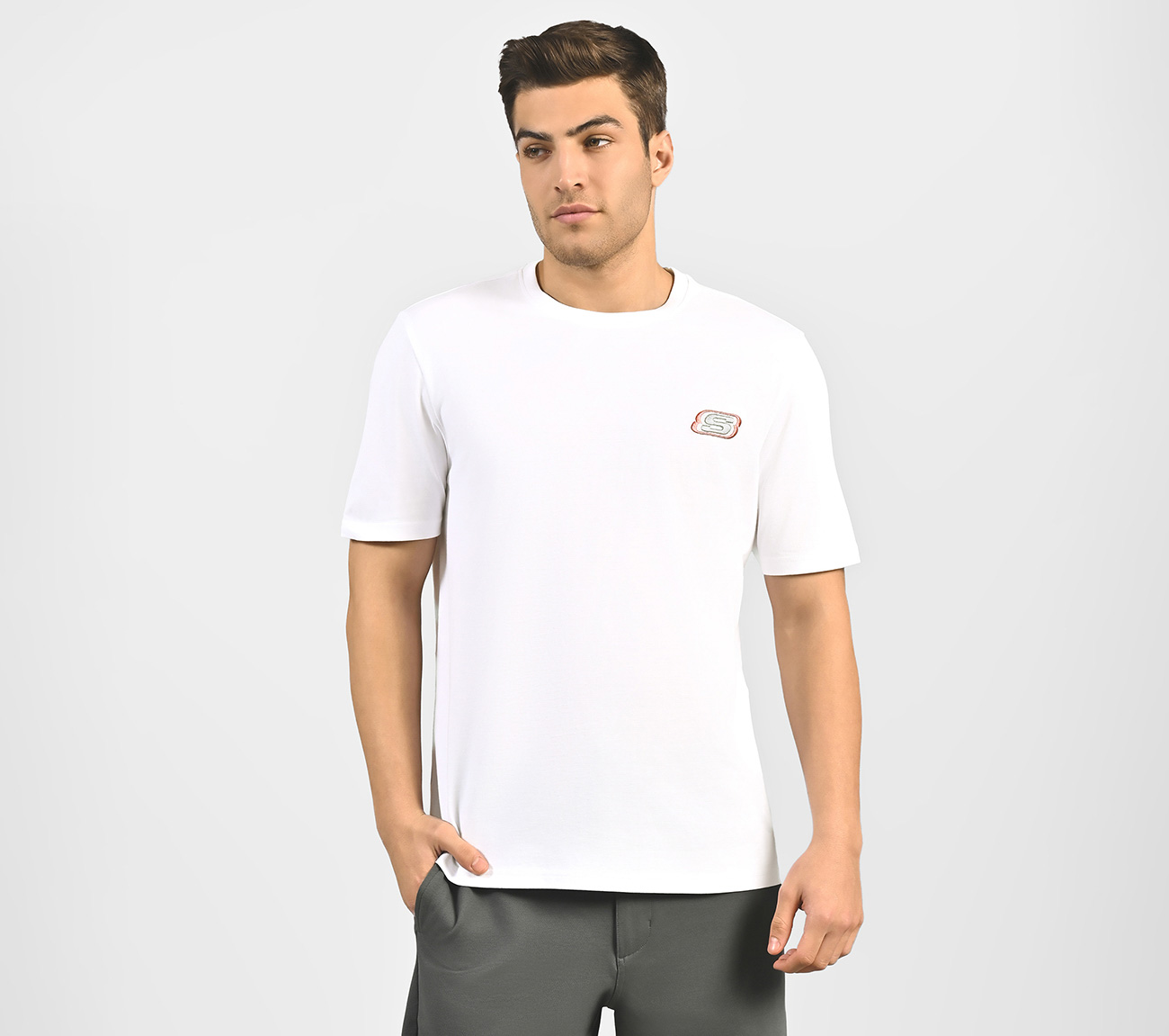 MENS BASIC LOGO  CREW NECK, WHITE Apparel Lateral View