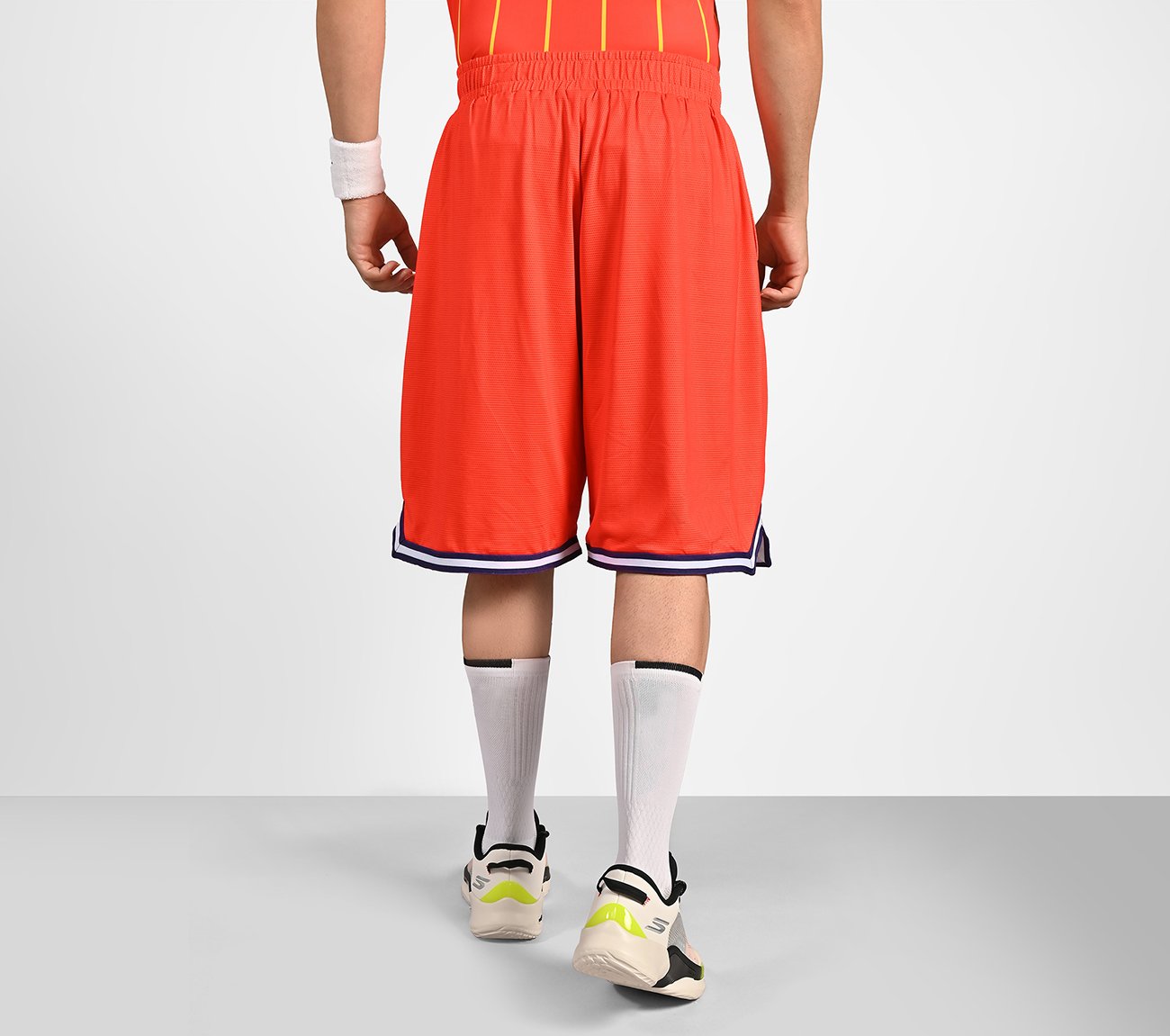 BASKETBALL PRINTED SHORTS, WHITE/BLACK/ORANGE Apparel Left View