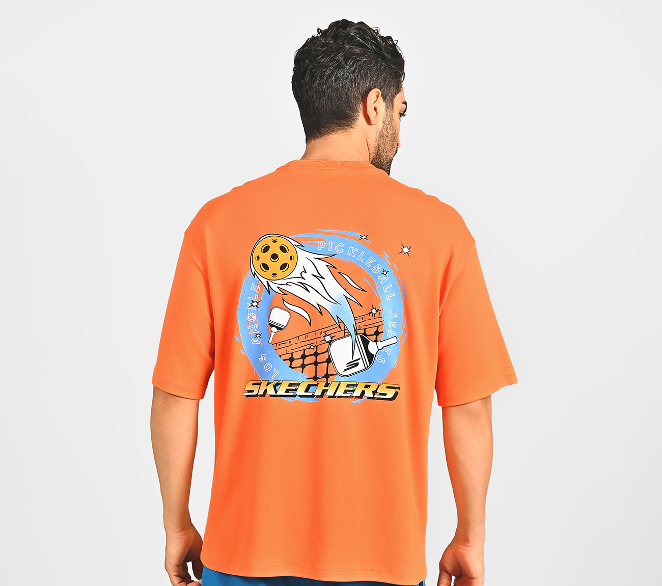 PICKLEBALL OVERSIZE T-SHIRT, TURQUOISE/CORAL Apparel Left View