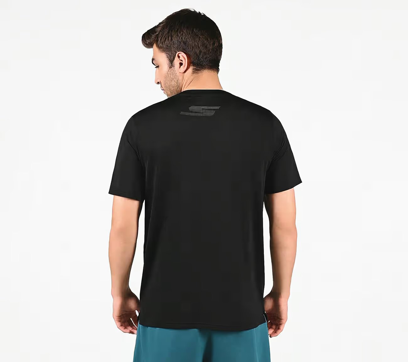 FIRFLY RUN TEE, BLACK/CHARCOAL/BLUE Apparel Left View