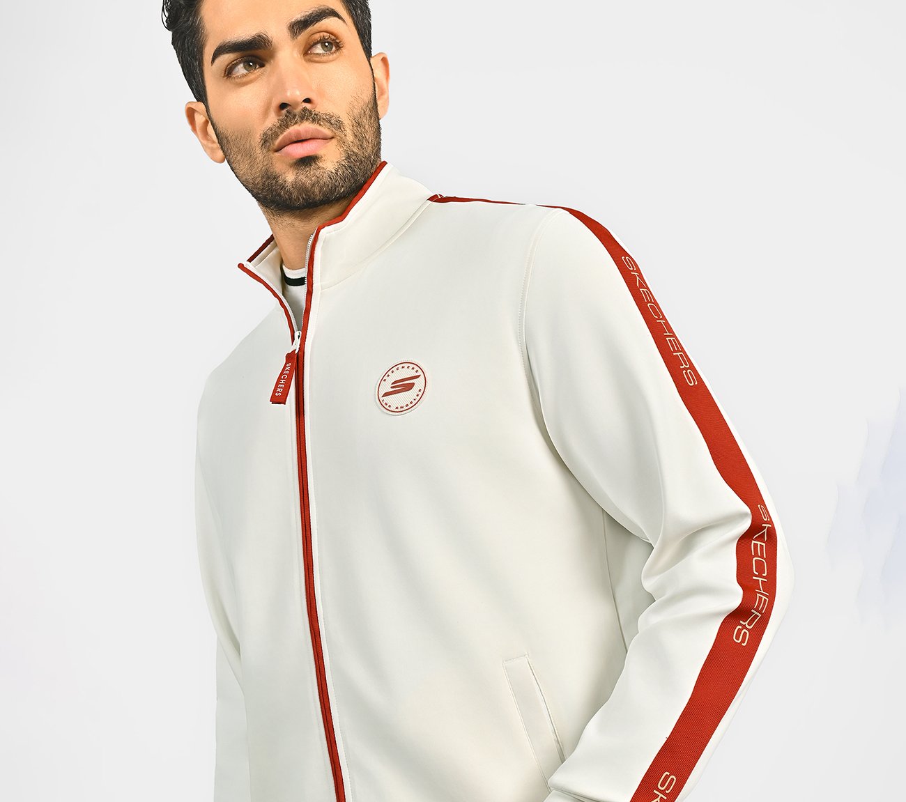 CRICKET TRACK TOP, WHITE Apparel Bottom View