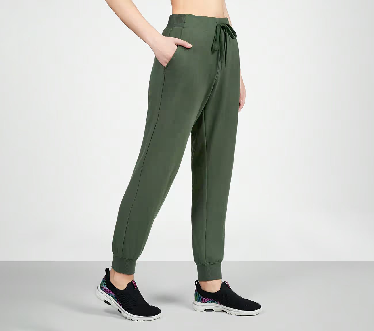 SKECHLUXE RENEW JOGGER, OLIVE/BLACK Apparel Bottom View