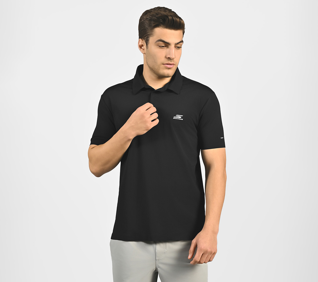 MENS BASIC POLO, BLACK/CHARCOAL/BLUE Apparel Lateral View