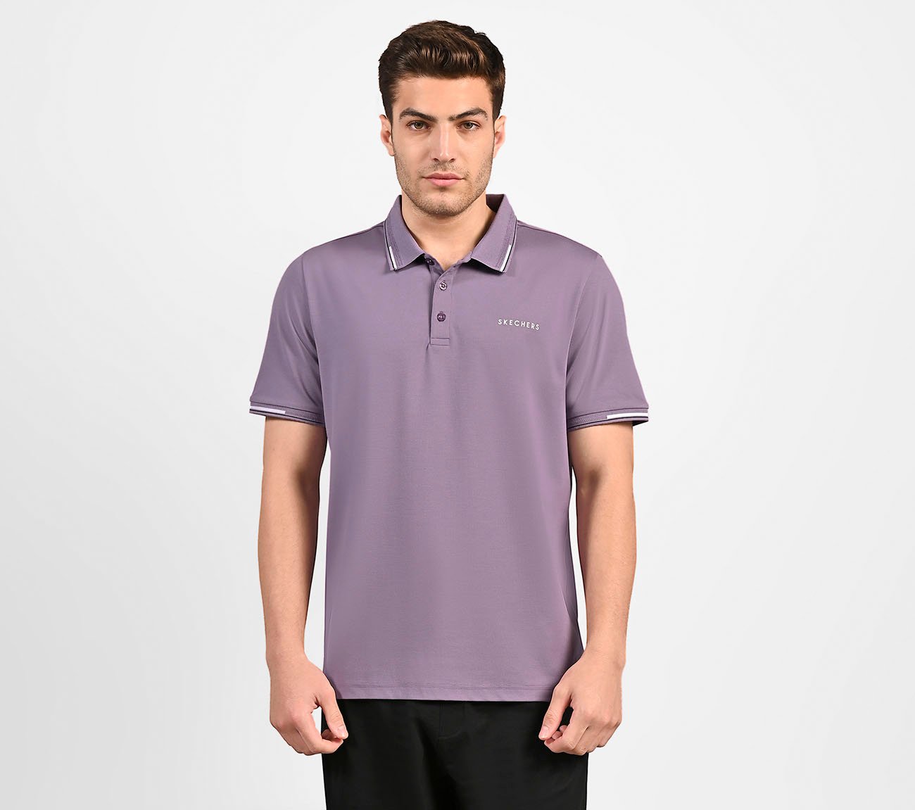 MENS TIPPING POLO, PURPLE/LIME Apparel Lateral View