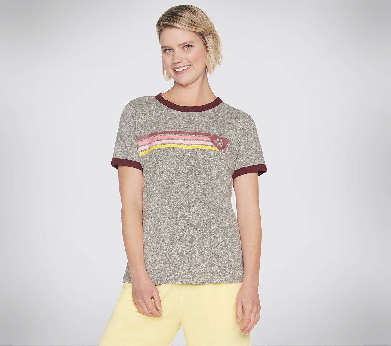 BOBS HEART STRIPES RINGER T-SHIRT, GREY Apparel Lateral View