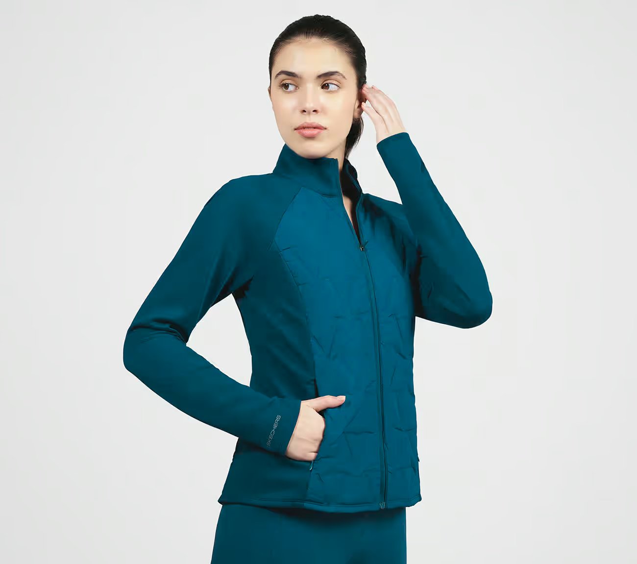 GOSHIELD HYBRID PERFORMANCE JACKET, TEAL/NAVY Apparel Bottom View