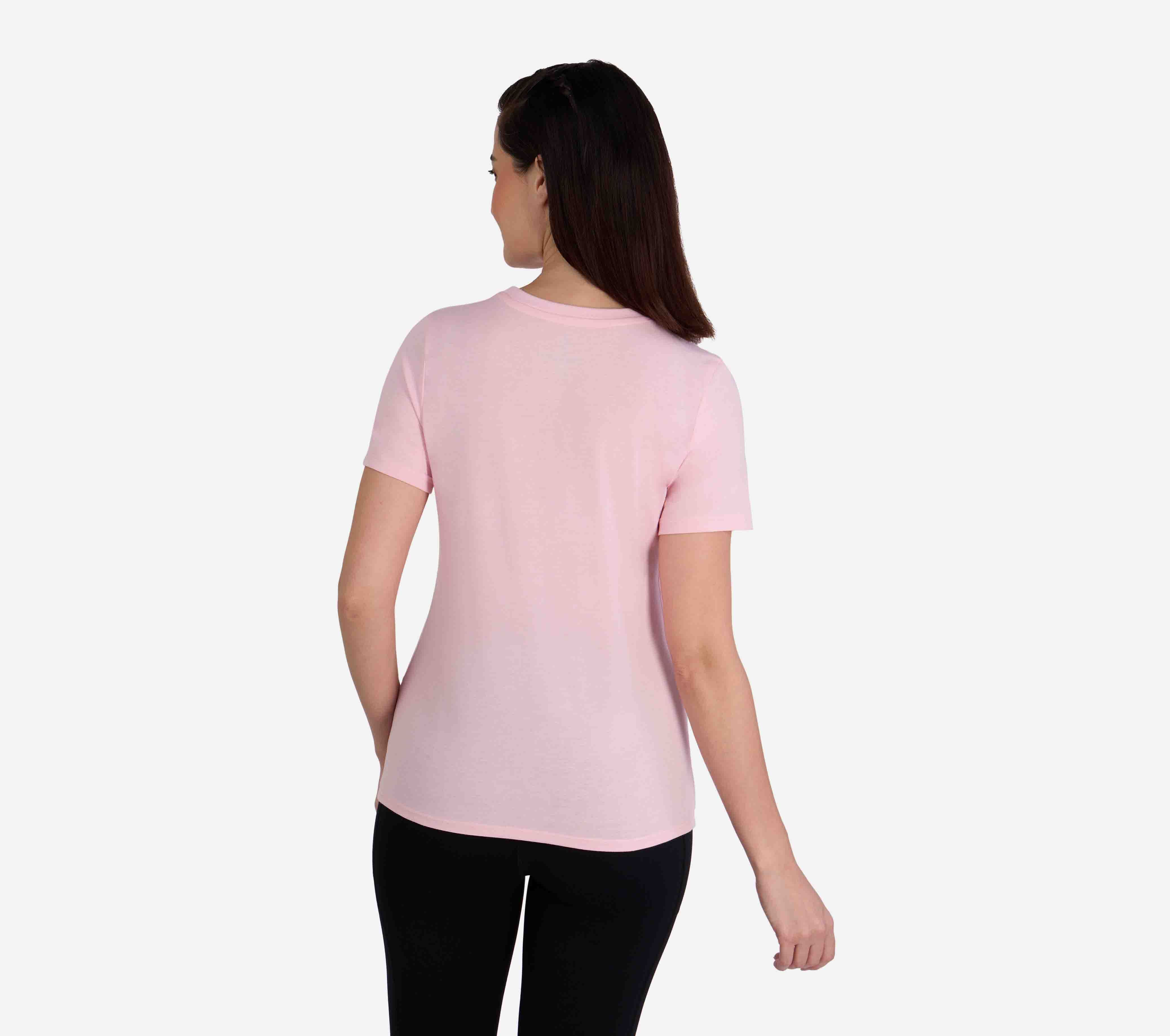 SKECHERS METALLIC LOGO T-SHIRT, PINK SILVER Apparel Bottom View